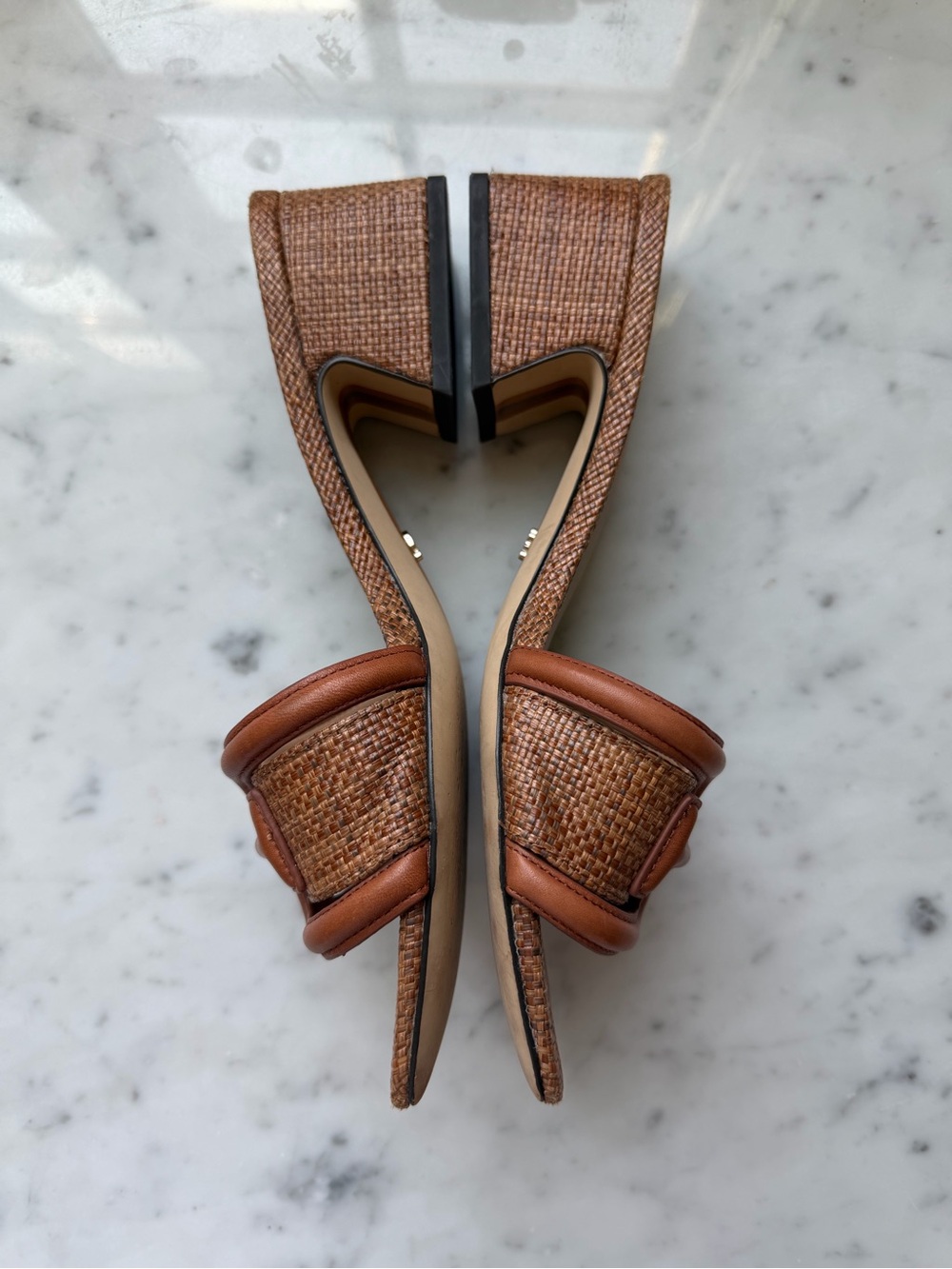 Sam Edelman Waylon Woven Slide Sandal Cognac Brown 7.5 excellent Retail $140 - Picture 2 of 5